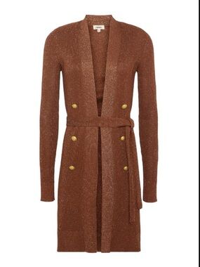 L'AGENCE Noe Double-Breasted Cardigan  in Fawn